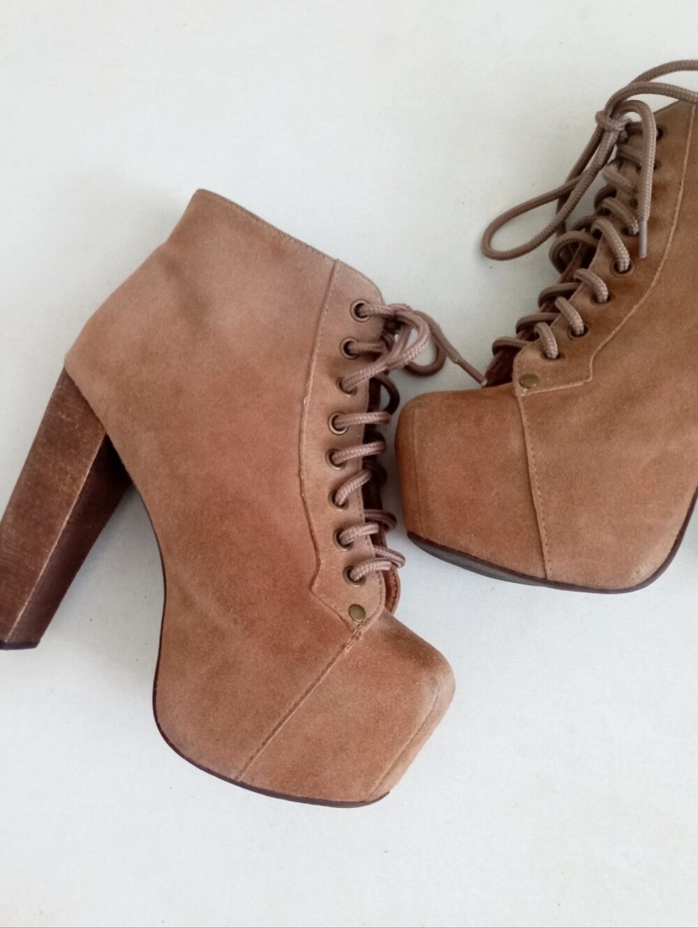 Jeffrey Campbell tan brown suede leather lace-up platform ankle booties - Picture 3 of 14